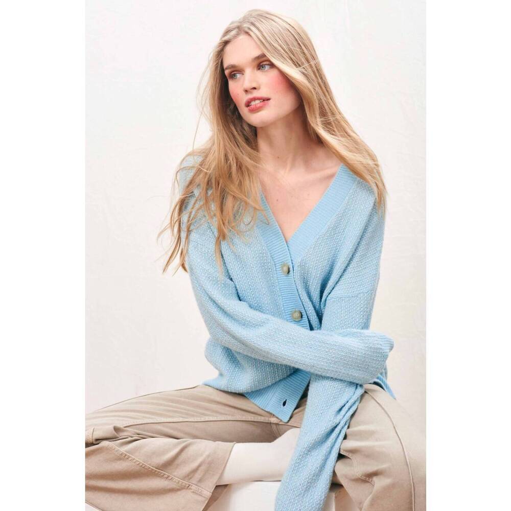 NEW JUMPER1234 lurex birdseye cardigan in mineral silver/light blue silver
